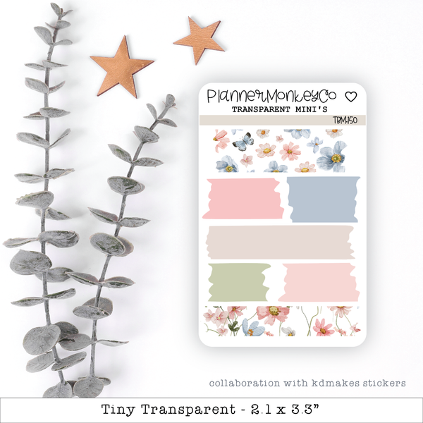 Spring Flowers Washi Tape Deco Stickers Mini Sheet (Transparent)