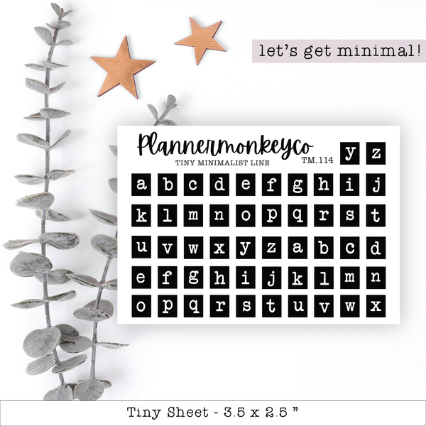Minimal Black Typewriter Alpha Letter Stickers - Tiny Sheet