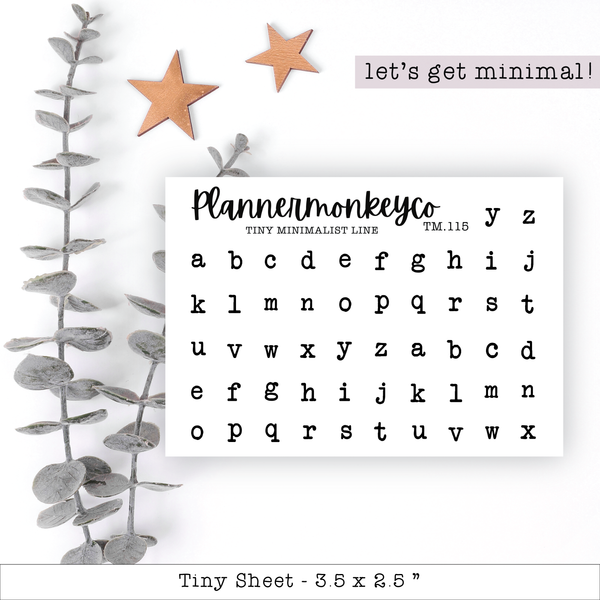 Minimal White Typewriter Alpha Letter Stickers - Tiny Sheet