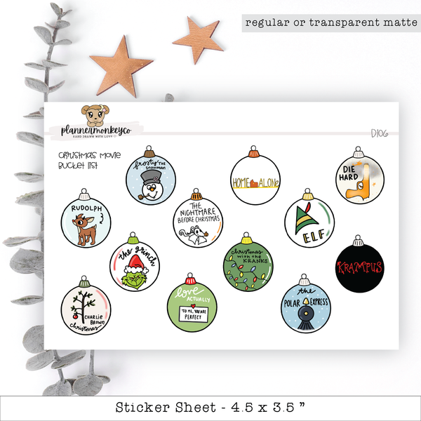 Christmas Holiday Movie Bucket List Doodle Stickers