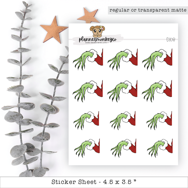 Grinchy Hand Doodle Stickers