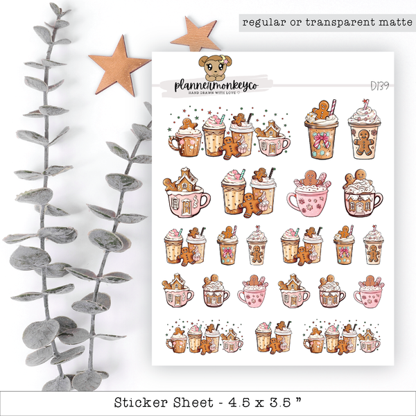 Cozy Gingerbread Beverages Doodle Stickers