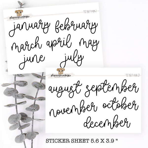 TF187 | 2PC Cute Script Monthly Stickers XL (Transparent)
