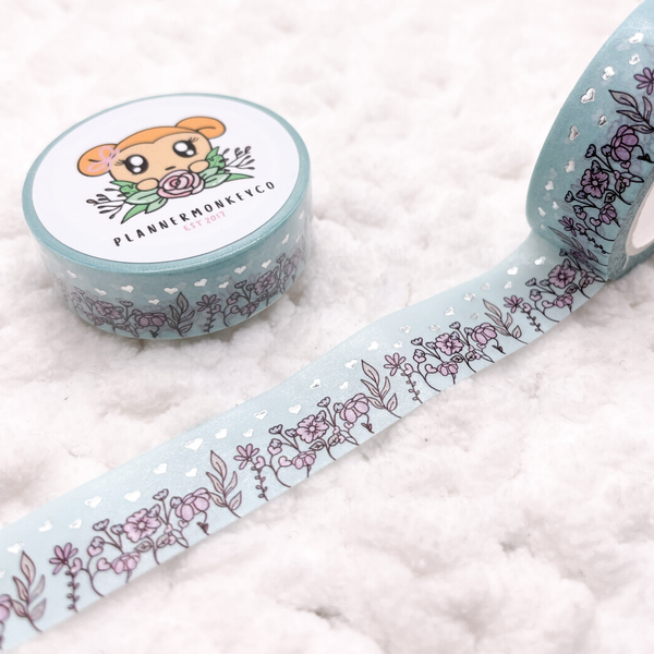 Dainty Spring Floral 2.0 Blue Washi Tape | Silver Foil 15MM