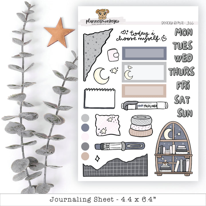 a sheet of stickers with a plant next to it