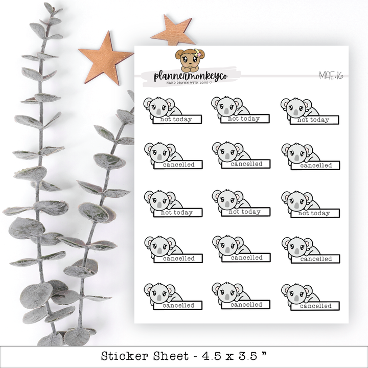 a sticker sheet with a koala bear on it