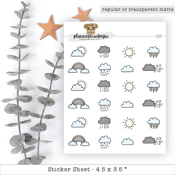 a sticker sheet of weather and stars