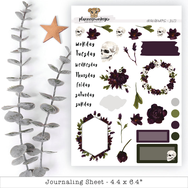 a sheet of stickers with flowers and leaves
