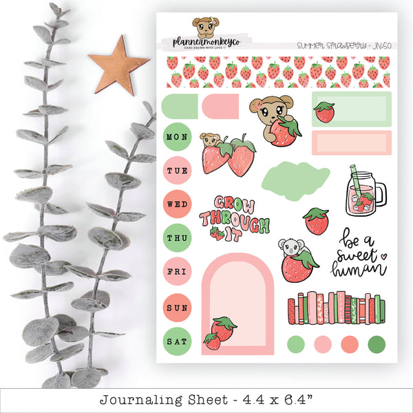 a pink and green sticker sheet next to a plant