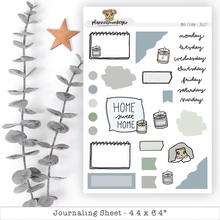 a planner sticker with a plant and a star