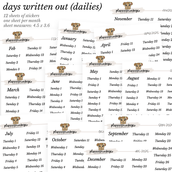 Freely Planned 2025 Days Written Out 12PG Bundle (Dailies) (Transparent)