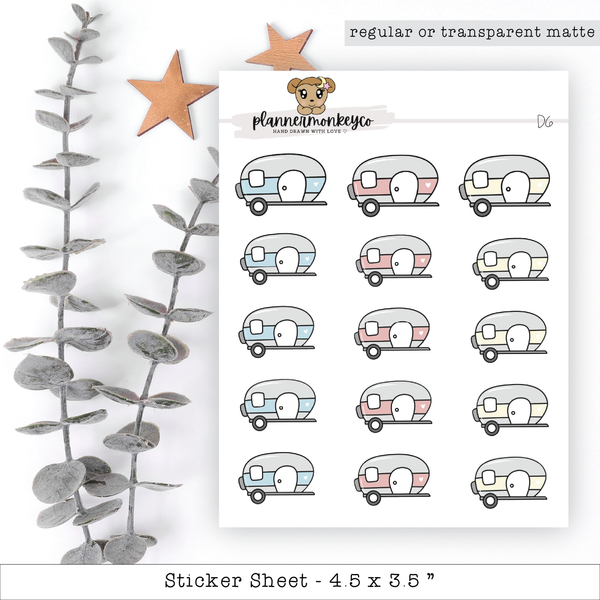 a sheet of stickers with a picture of a trailer