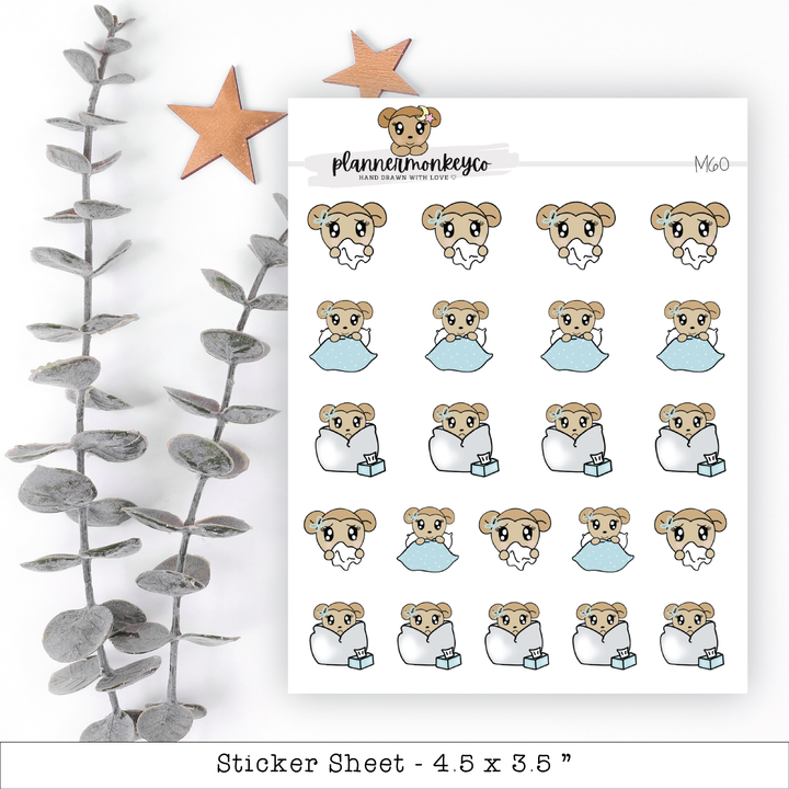 a sheet of stickers with a teddy bear on it