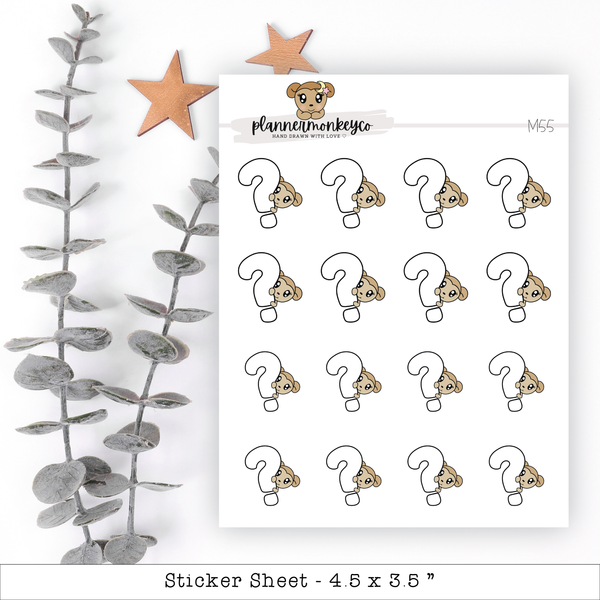 a sheet of stickers with a question mark