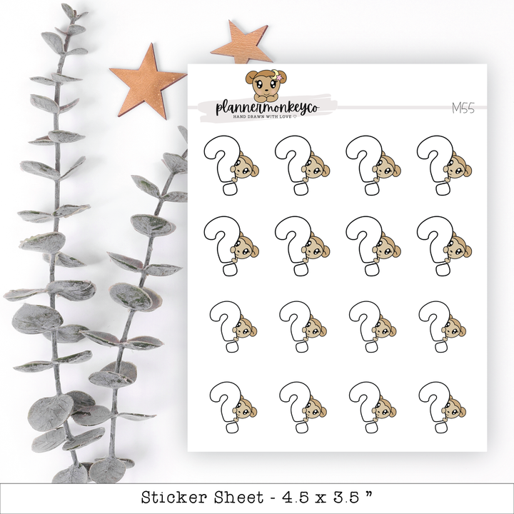 a sheet of stickers with a question mark