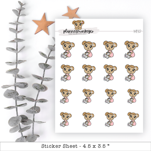 a sticker sheet with a teddy bear holding a gun