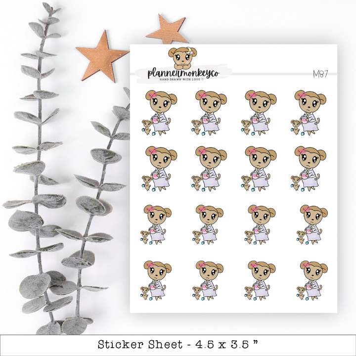 a sheet of stickers with a teddy bear on it