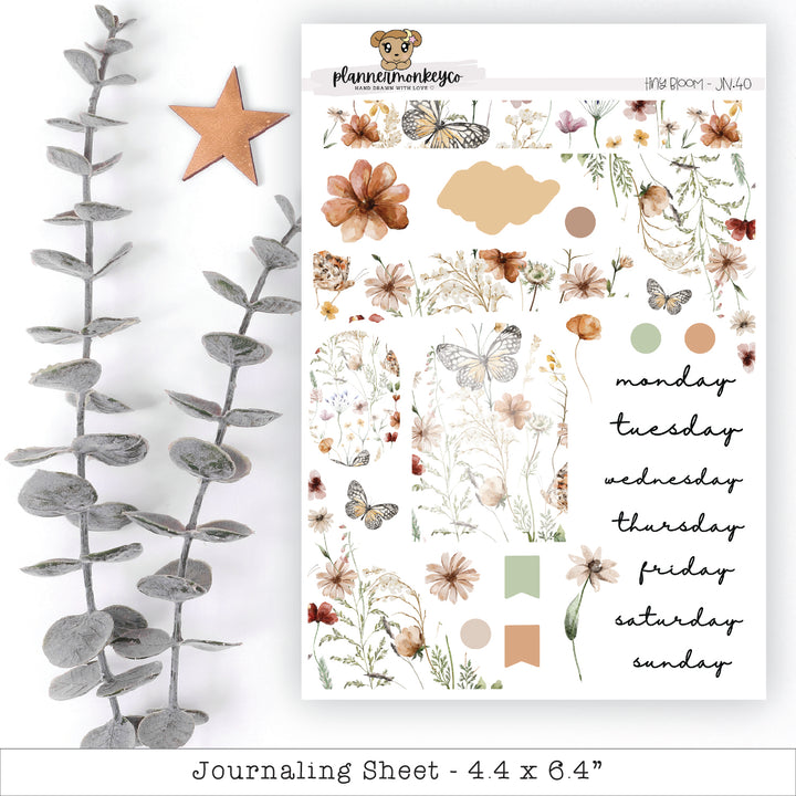 a sheet of stickers with flowers and butterflies