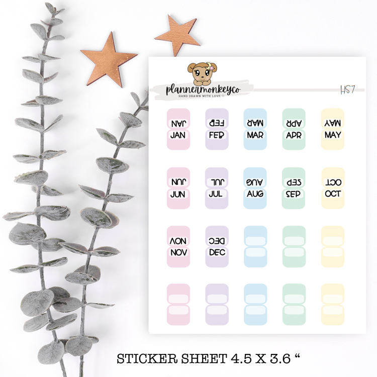 HS7 | Mini Monthly Tab Stickers (Pastel)