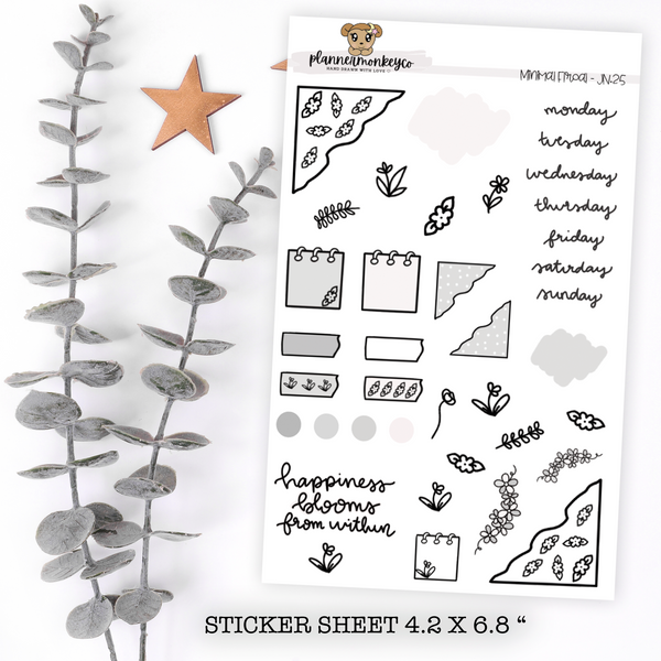 JN.25 | Minimal Floral Journaling Deco Kit | Regular + Transparent Matte