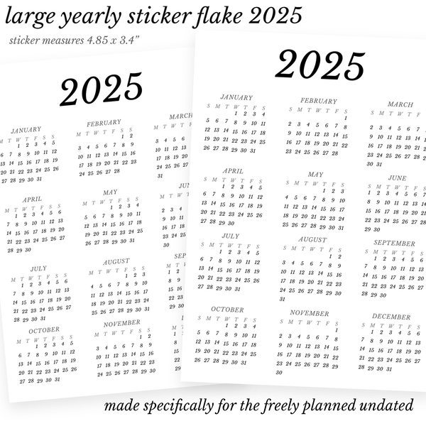 Freely Planned 2025 Yearly Overview Large Sticker (Monday or Sunday Start) (Transparent)