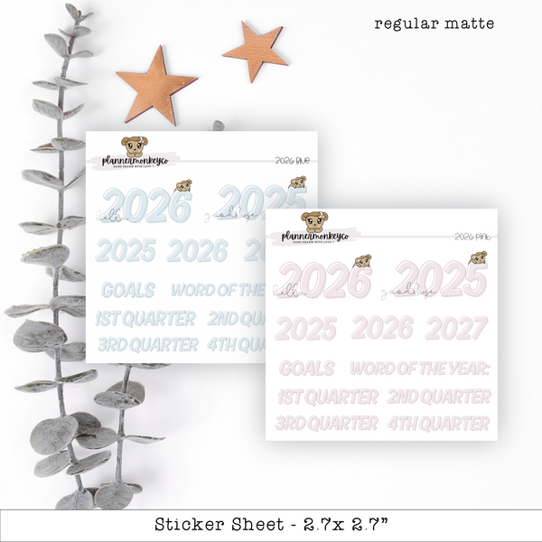 2026 Mini Yearly Planning Sheet (Pink or Blue Pastel)