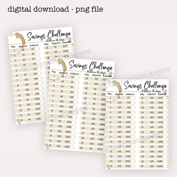 Savings Challenges $250, 500 + 1000 | DIGITAL DOWNLOAD