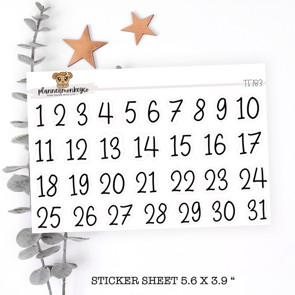 TF183 | Cute Number / Date Stickers (Transparent)