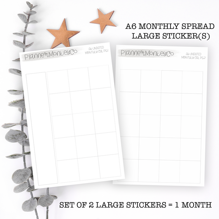 A6 Monthly Calendar Large Sticker (2 pc)