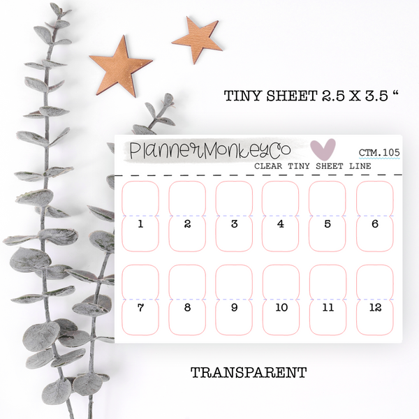 CTM.105 | Numbered Month Tabs Tiny Sheet  (Transparent)
