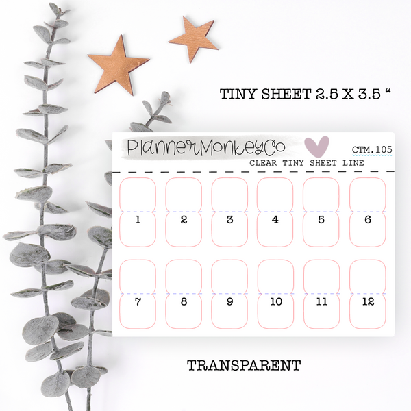 CTM.90 | Numbered Month Tabs Tiny Sheet  (Transparent)