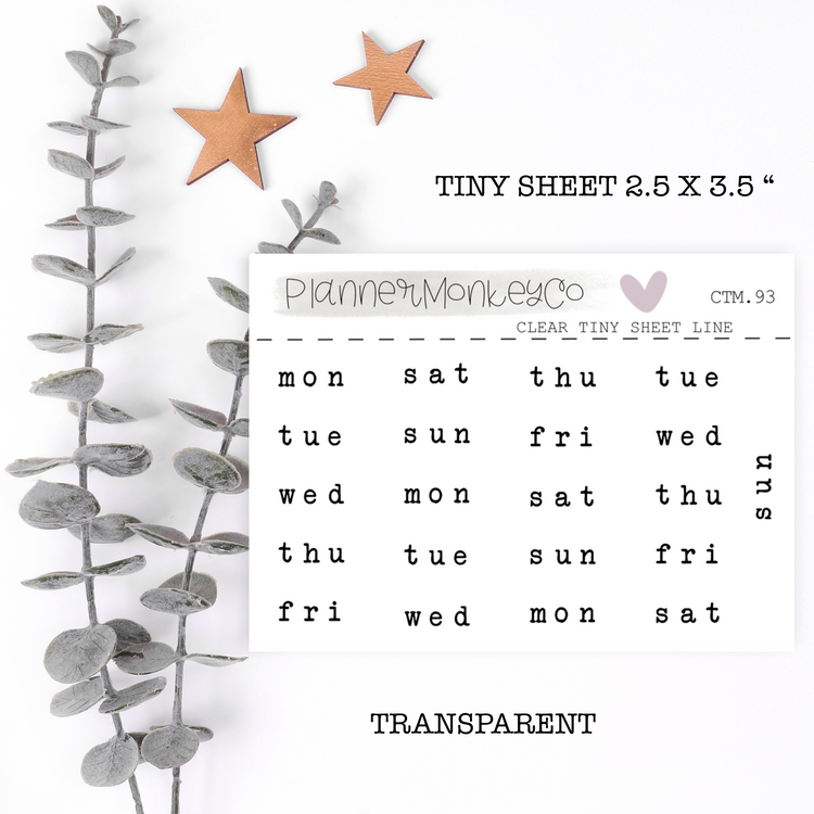 CTM.93 | Typewriter Font Abbreviated Days Of The Week Tiny Sheet (Transparent)