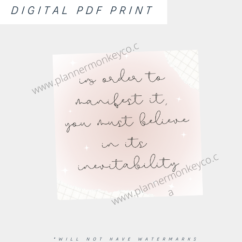 " believe in its inevitability" Quote Card Digital Download | PDF