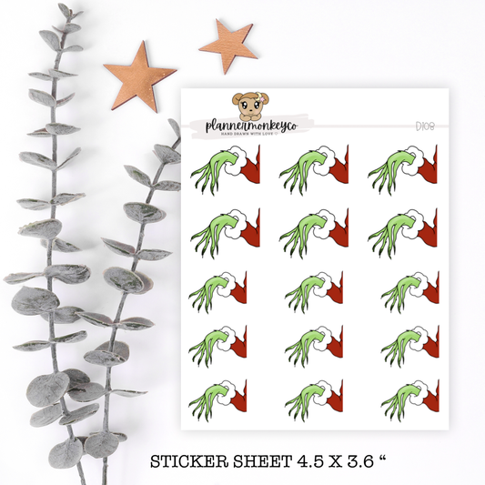 D108 | Grinch Hand Doodle Holiday Sticker