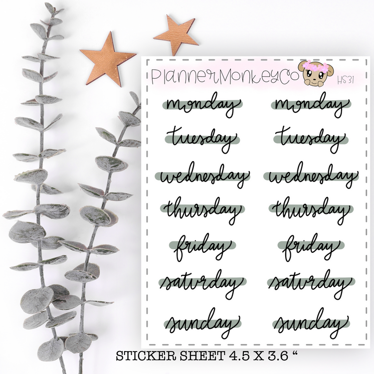 HS31 | Sage green days of the week script stickers