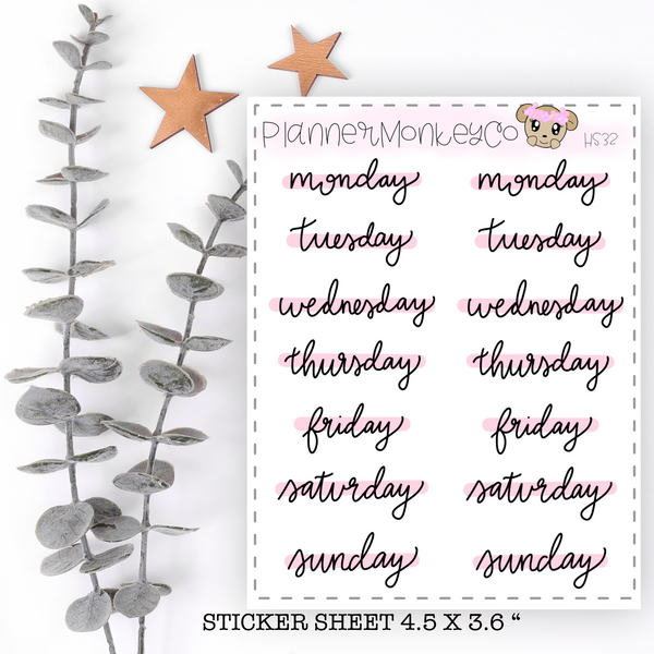 HS32 | Pink days of the week script stickers