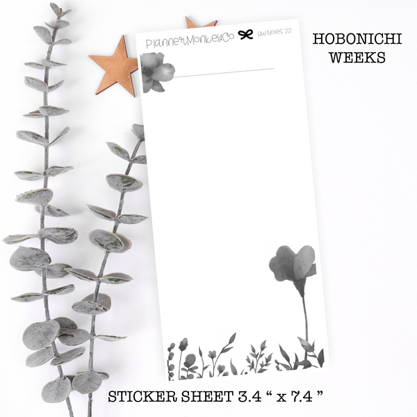 HWNOTES22 | Hobonichi Weeks "Black Watercolour Floral Note Page " Large Sticker