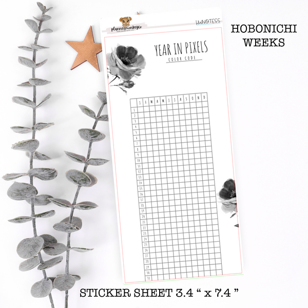 HWNOTES5 | Hobonichi Weeks 'Black Floral Year In Pixels' Large Sticker