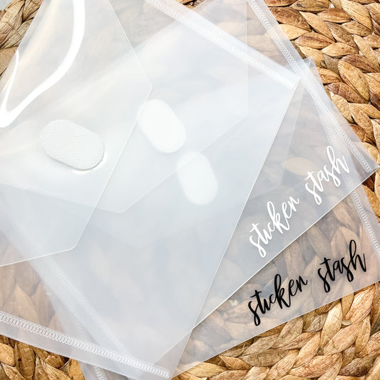 Clear Envelope Plastic Sticker Storage Pouch With Velcro Closure | Sticker Stash Vinyl OR Plain  ** ONLY PLAIN AVAILABLE AT THIS TIME **
