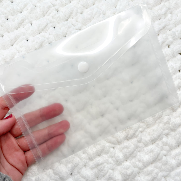 White Button Clear Envelope Plastic Sticker Storage Pouch | Plain