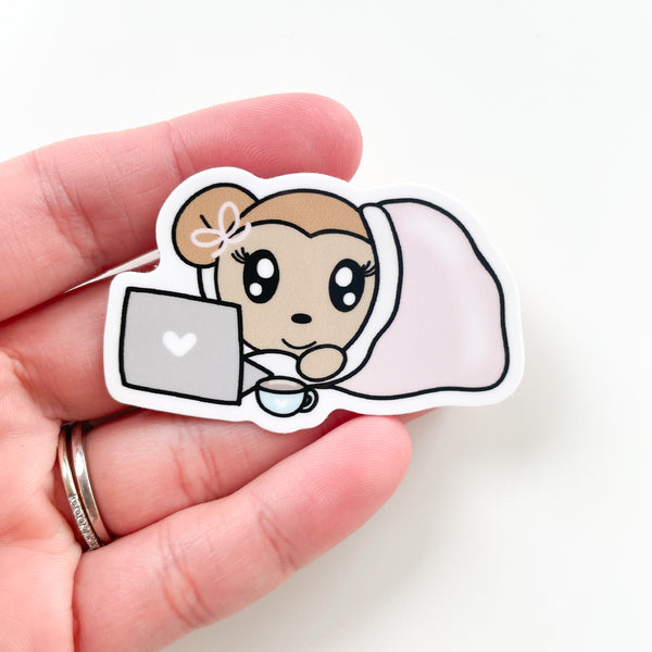 Macy Bundled Up Working Vinyl Die Cut | Glossy White