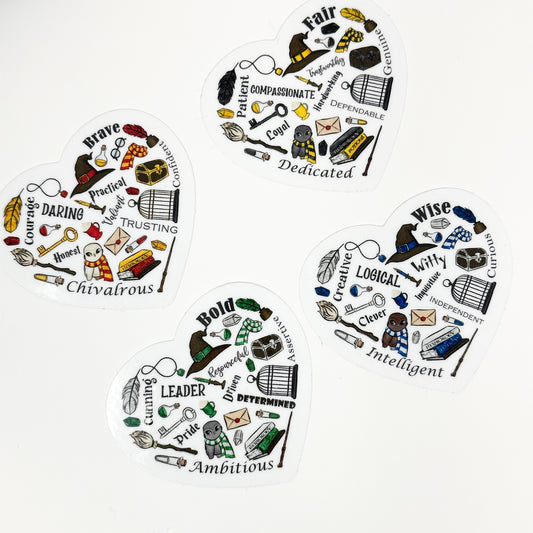 Wizard House Heart Vinyl Die Cut Sticker | Glossy White | Gryffindor, Slytherin, Ravenclaw, Hufflepuff