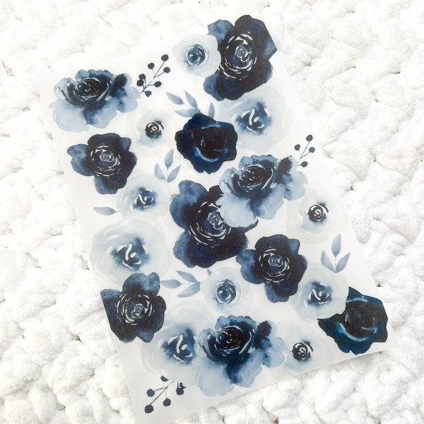 Navy Blue Floral Vellum Sheet
