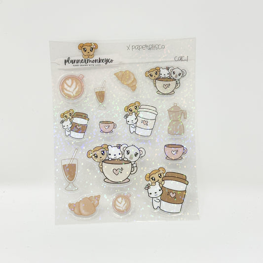 CAC.1 | Coffee Lovers Doodles (PMC X PBC) | Holographic Clear Stickers