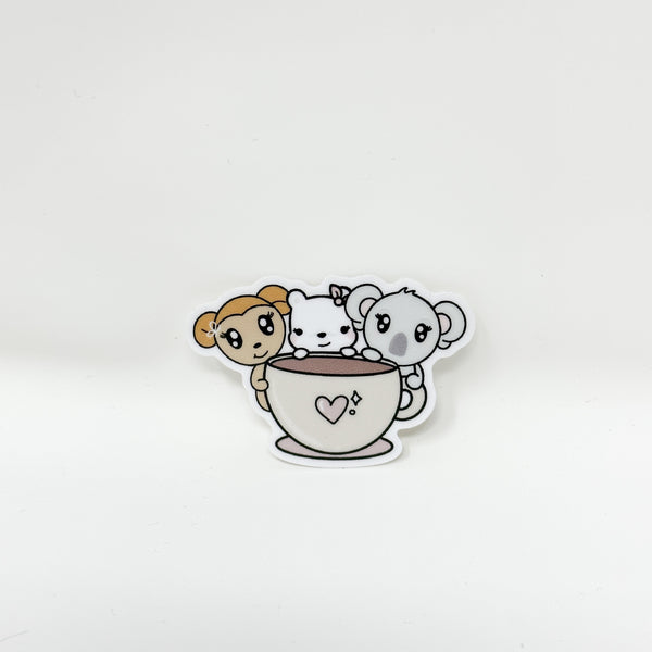 Coffee/Tea Cup + Friends Vinyl Die Cut Sticker | Glossy (PMC X PBC)