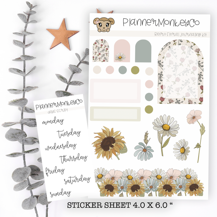 ' Retro Floral ' Journaling Deco Kit | Regular or Transparent Matte