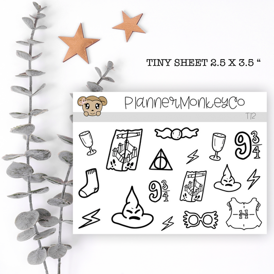 T12 | Hogwarts Black & White Doodle Tiny Sheet