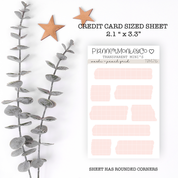 TBM.216 | " Peachy Grid " Washi Strips Mini Sheet (Transparent)