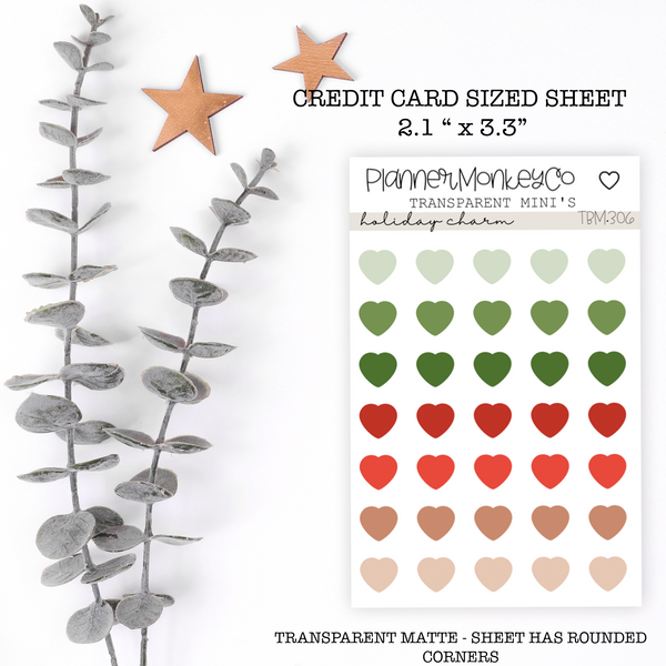 TBM.306 | " holiday charm " Heart Stickers Mini Sheet (Transparent)