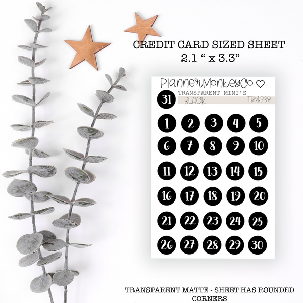 TBM.338 | " black " Date Dot Stickers (Transparent)